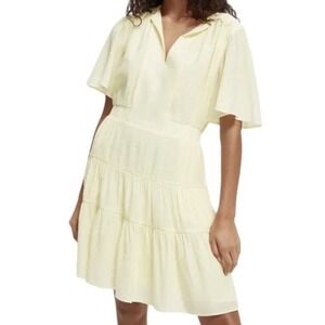 Scotch & Soda Yellow Midi Length Paneled Gathered Dress Women's Size XLarge EUC